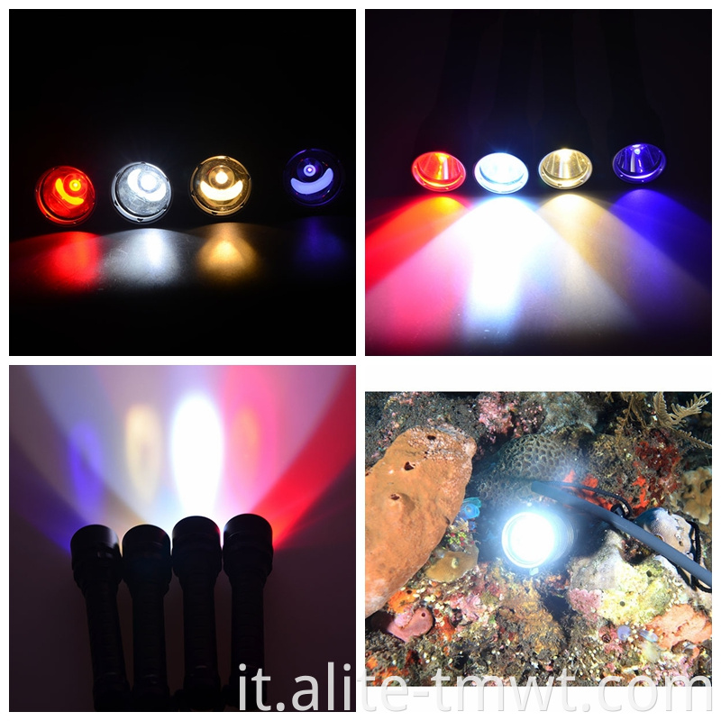 Topcom di alta qualità 18650 Gruppo ad angolo largo ad angolo sott'acqua Flash Flash Light